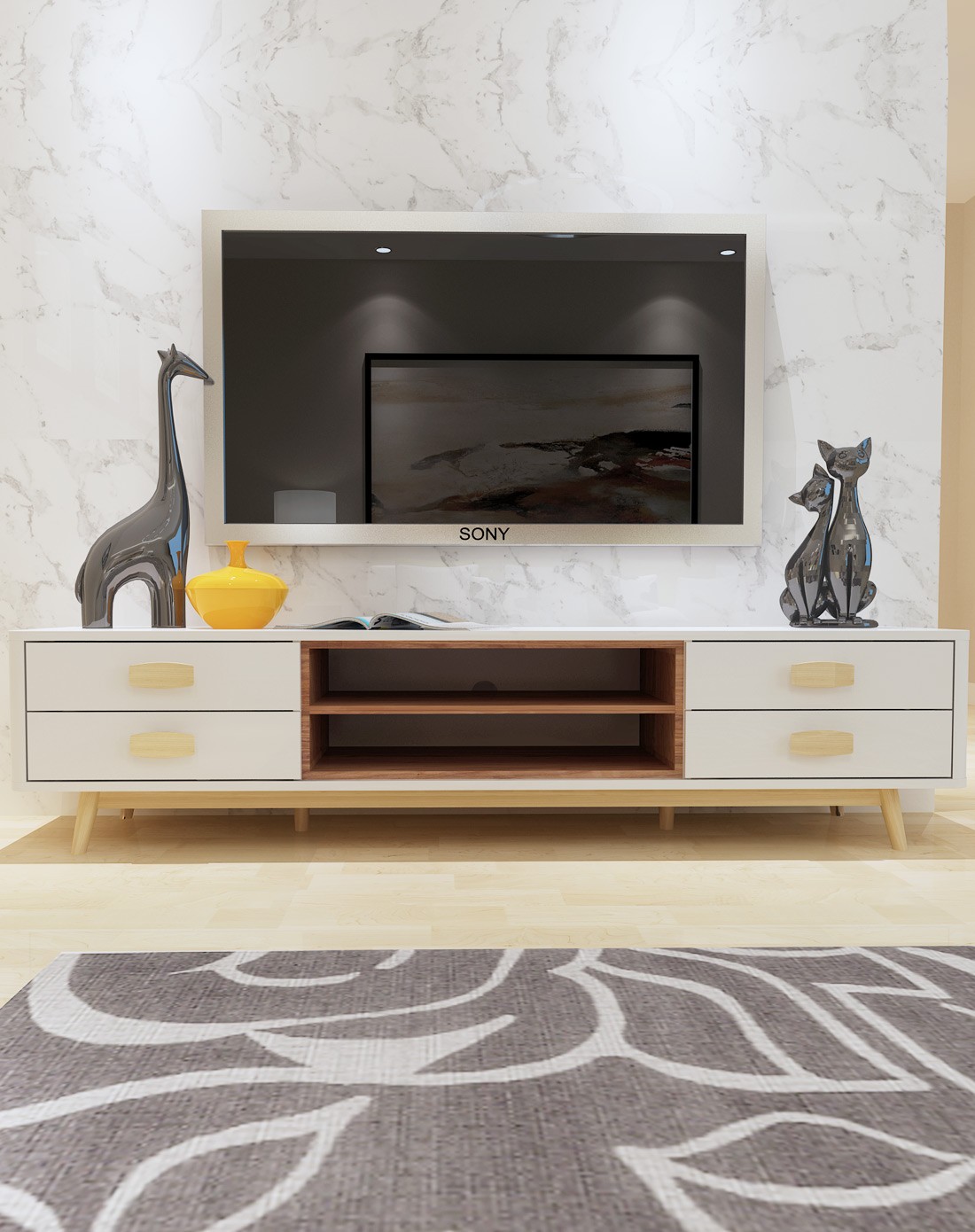 创意白色烤漆带抽屉电视柜