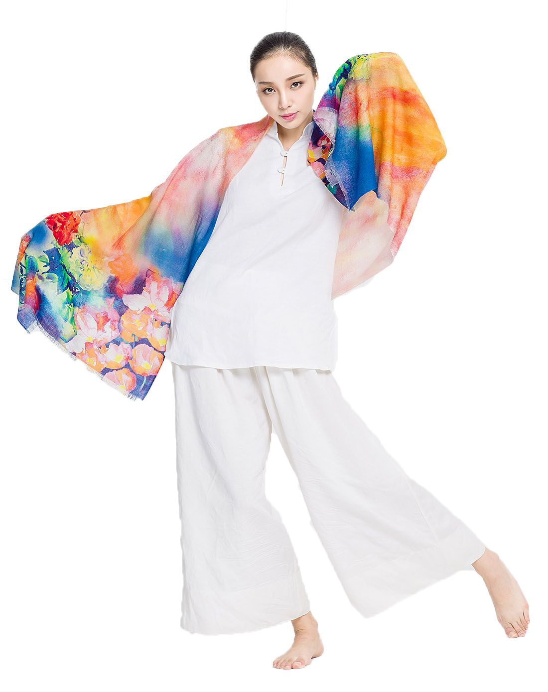 绝代佳人 花舞霓裳时尚羊毛高档印花披肩