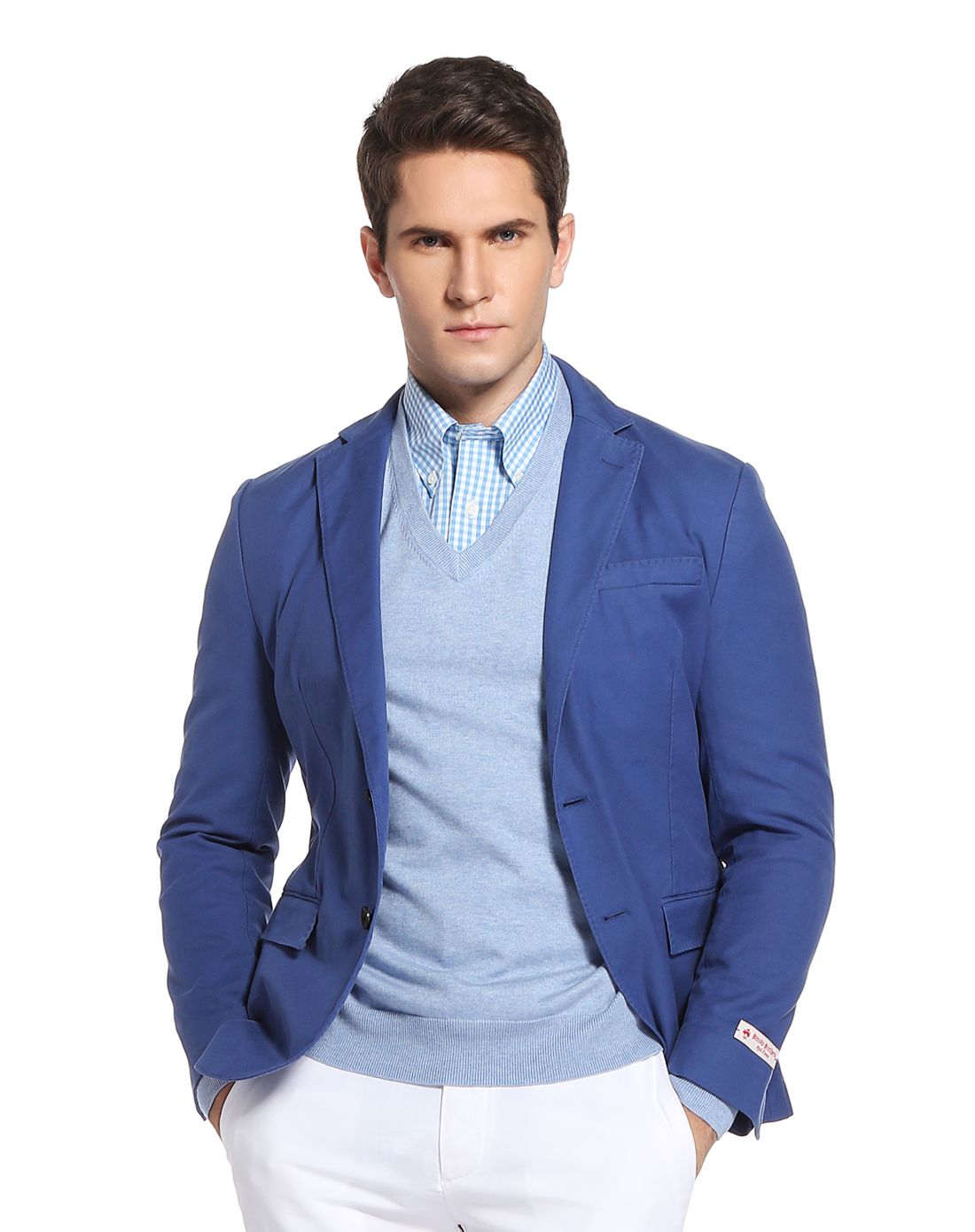 red fleece男款海军蓝色棉质西装外套