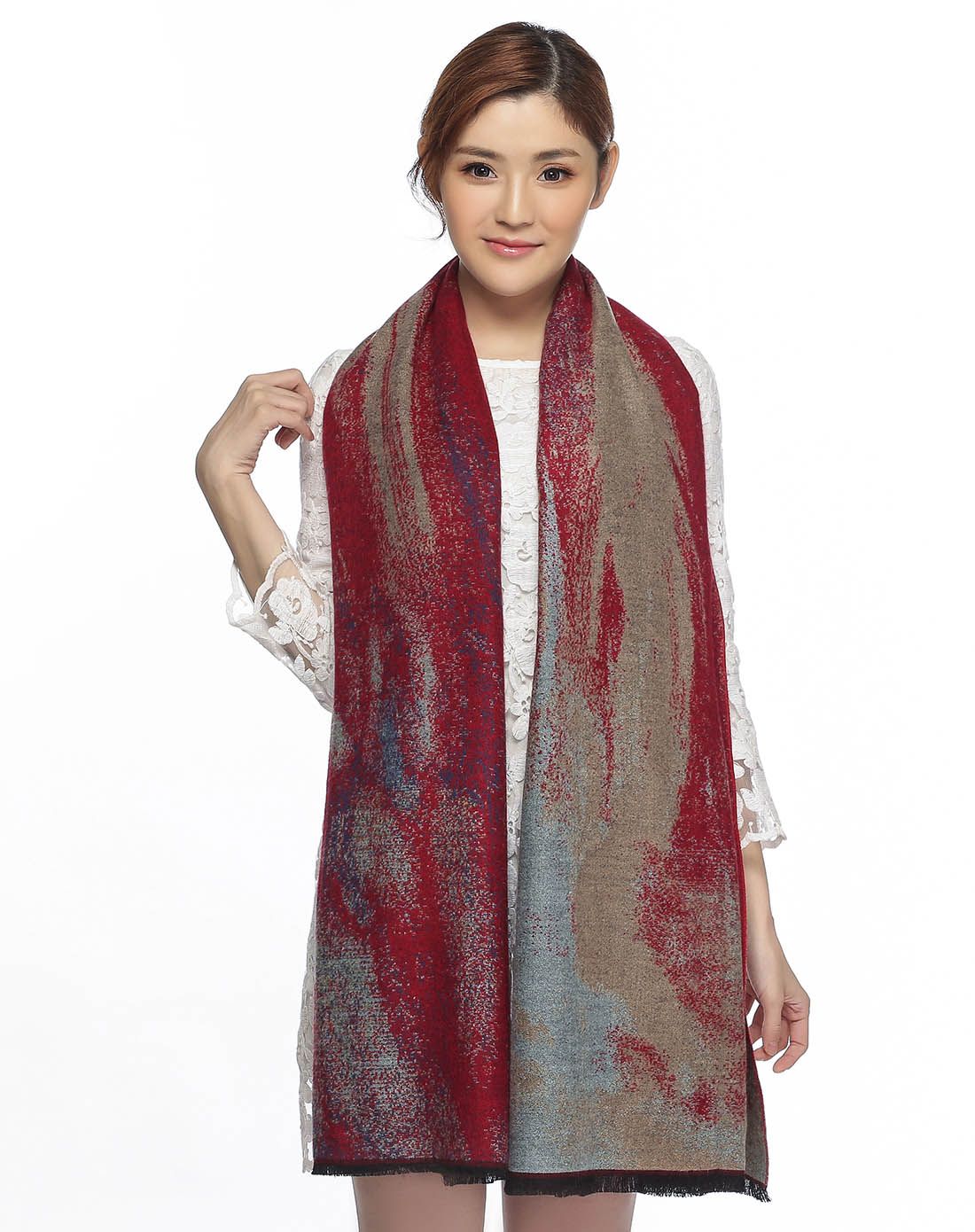 复古秋冬季时尚油画羊绒棉披肩