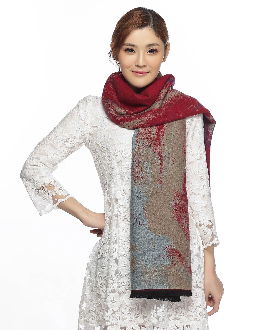 复古秋冬季时尚油画羊绒棉披肩