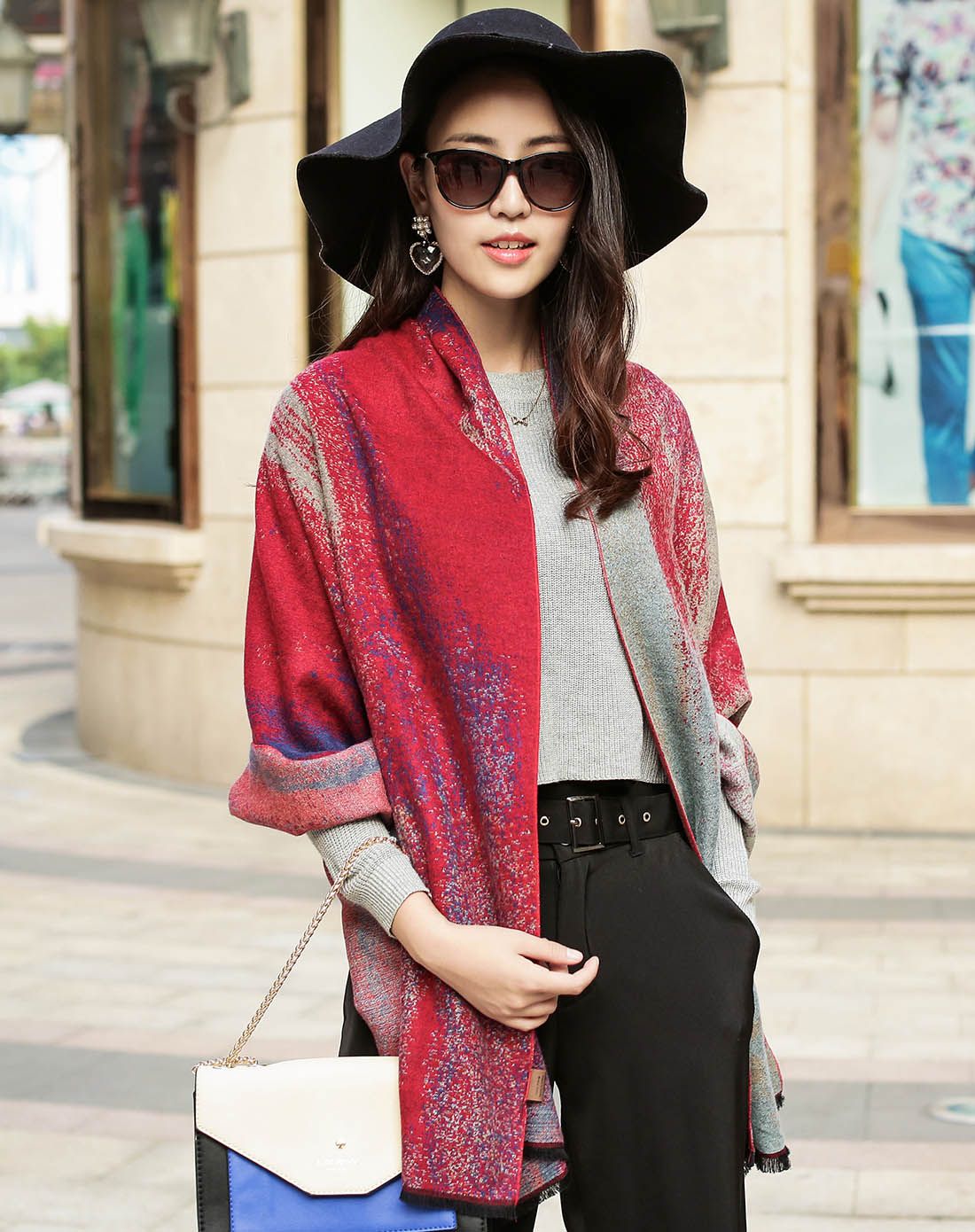 复古冬季时尚油画羊绒棉披肩