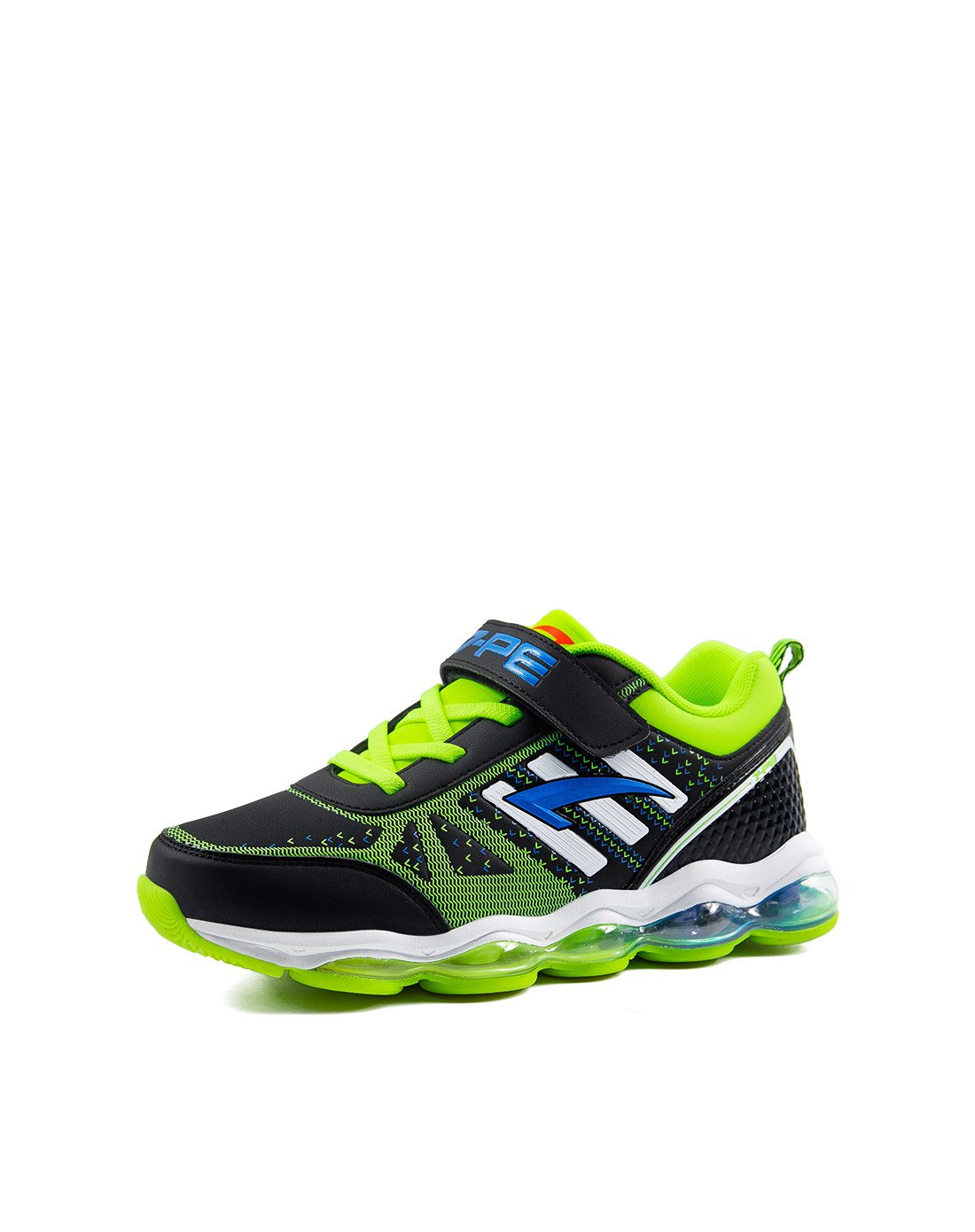 七波辉男童鞋 新款男中童荧光绿运动鞋休闲皮面减震气垫鞋荧光绿