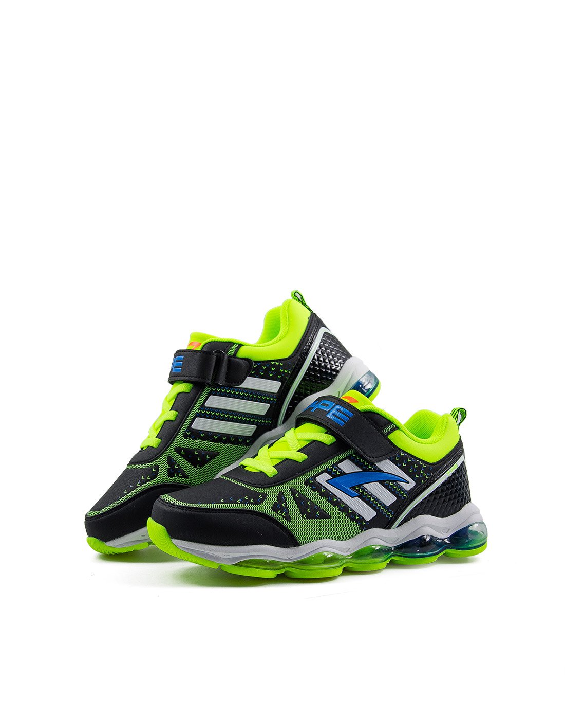 七波辉男童鞋 新款男中童荧光绿运动鞋休闲皮面减震气垫鞋荧光绿