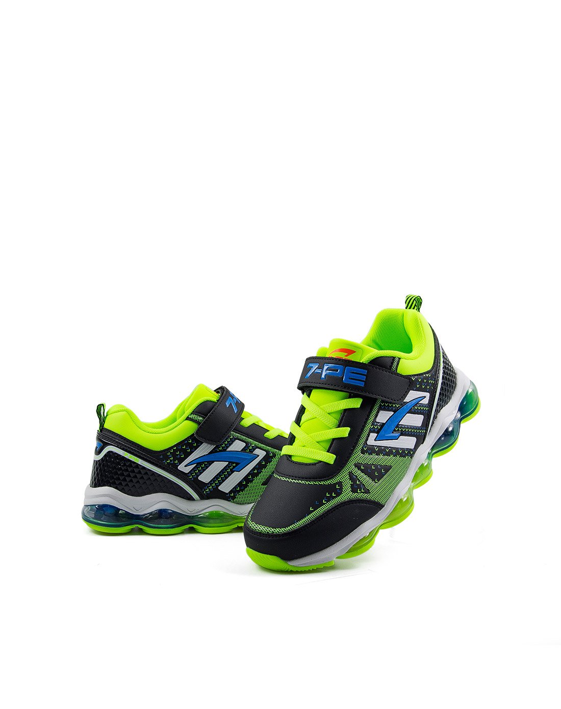 七波辉男童鞋 新款男中童荧光绿运动鞋休闲皮面减震气垫鞋荧光绿