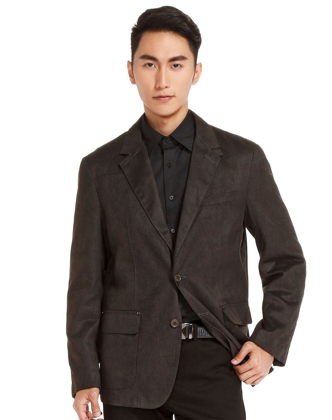 暗灰绿色成熟稳重长袖休闲西装