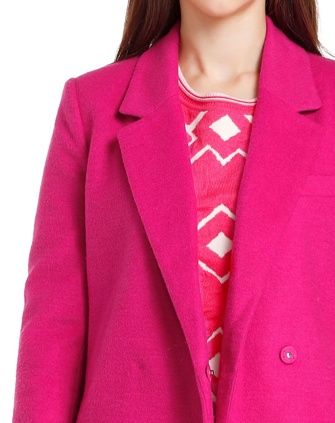 深玫红色时尚韩版长款长袖大衣