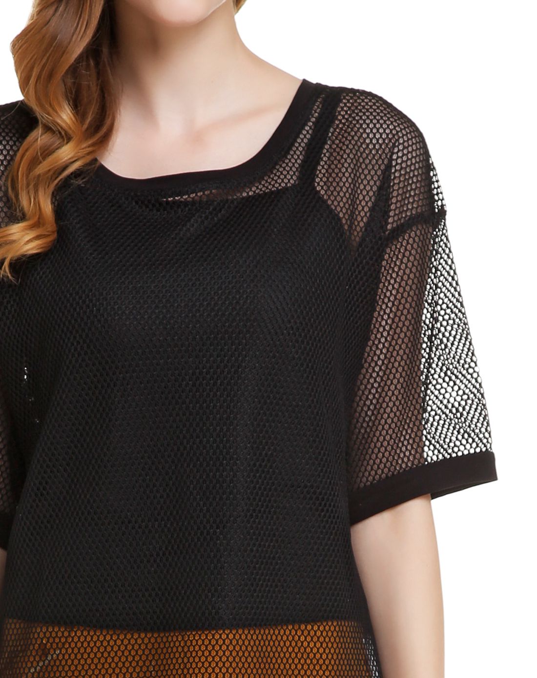 黑色镂空性感短袖上衣