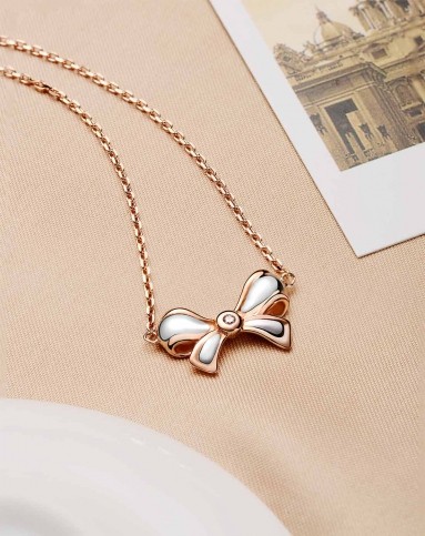 925银电镀玫瑰金&蝴蝶结链坠