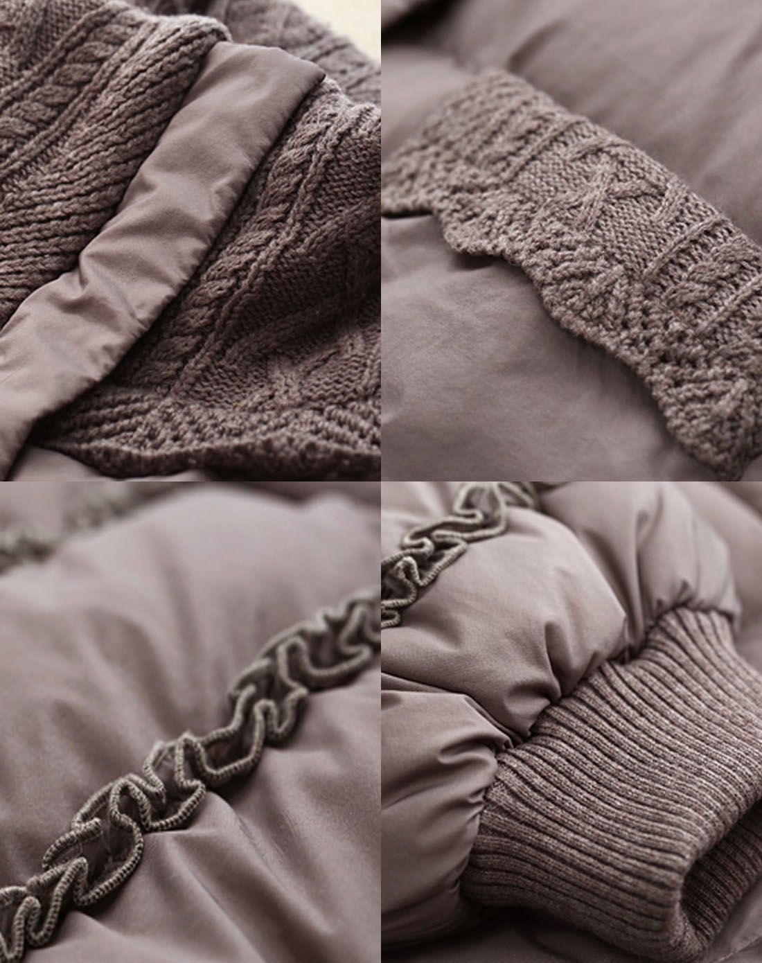 花边拼接收腰显瘦毛织高领羽绒服