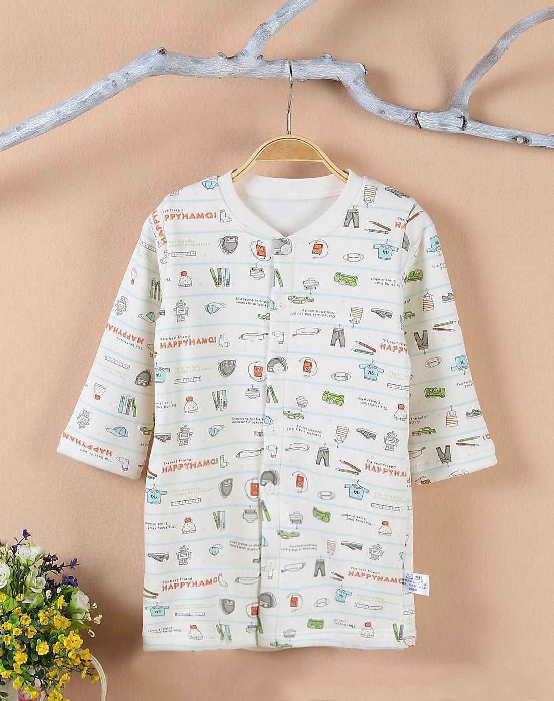 哈咪奇hamqi婴幼童家居服及用品专场中性浅蓝小博士立领全开睡袍