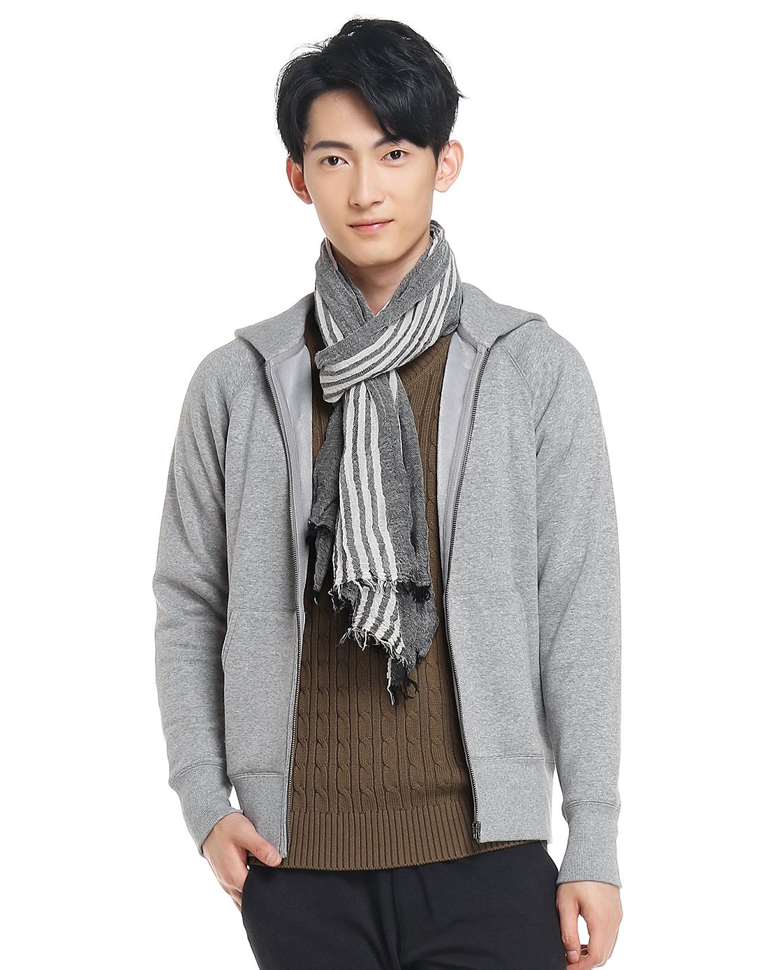 男款灰色百搭开襟长袖卫衣