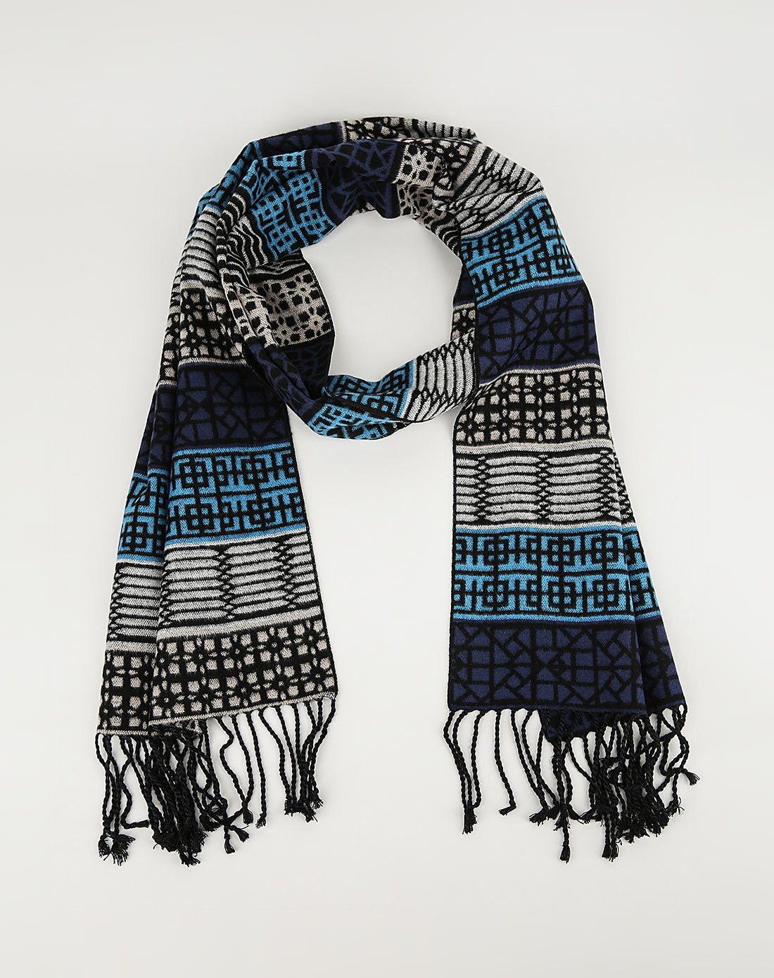 蓝色系多种花纹拼接保暖围巾