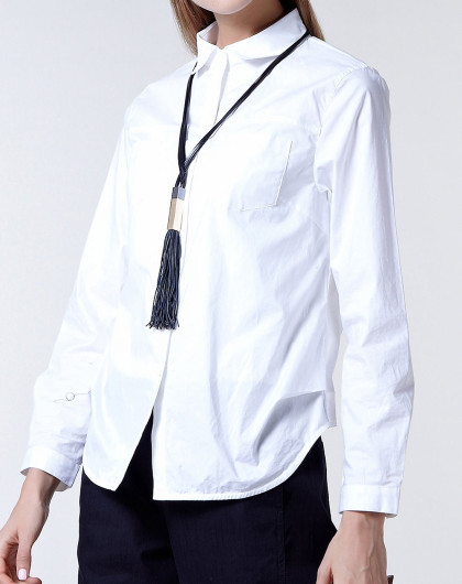 知性优雅翻领长袖衬衫白色