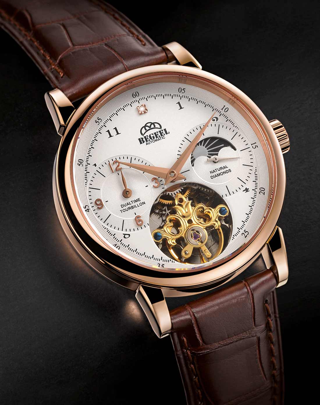 特惠 真钻日月星辰多功能三表盘全自动机械防水男表