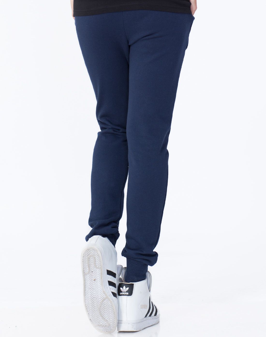 女款深蓝色毛圈收腿裤 潮流百搭