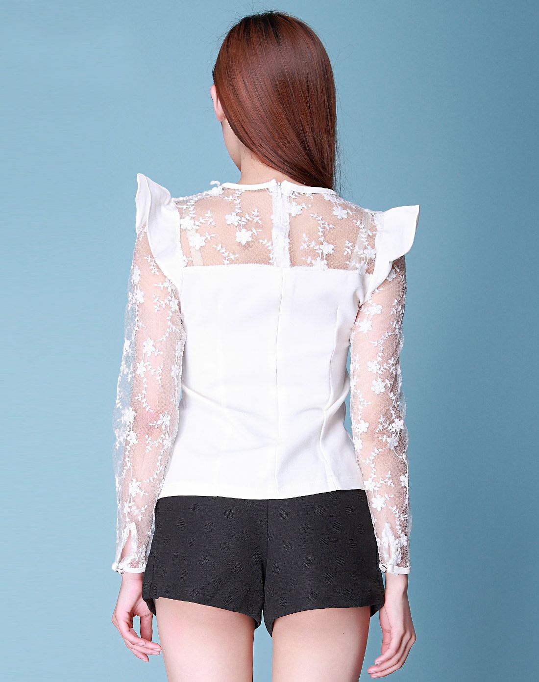 白色性感透视长袖上衣