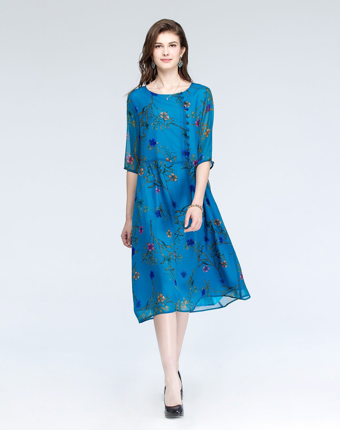 【唯品会】 bailingzhijia真丝新款印花春夏时尚连衣裙bl-sz71206