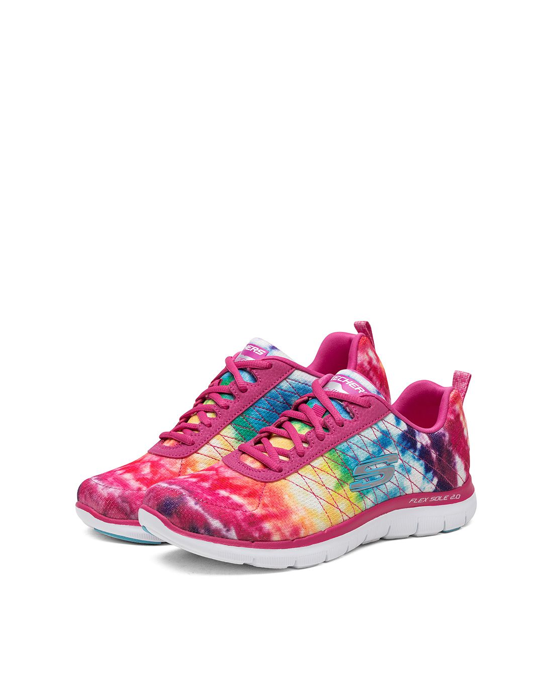 女款粉红色配彩色运动鞋