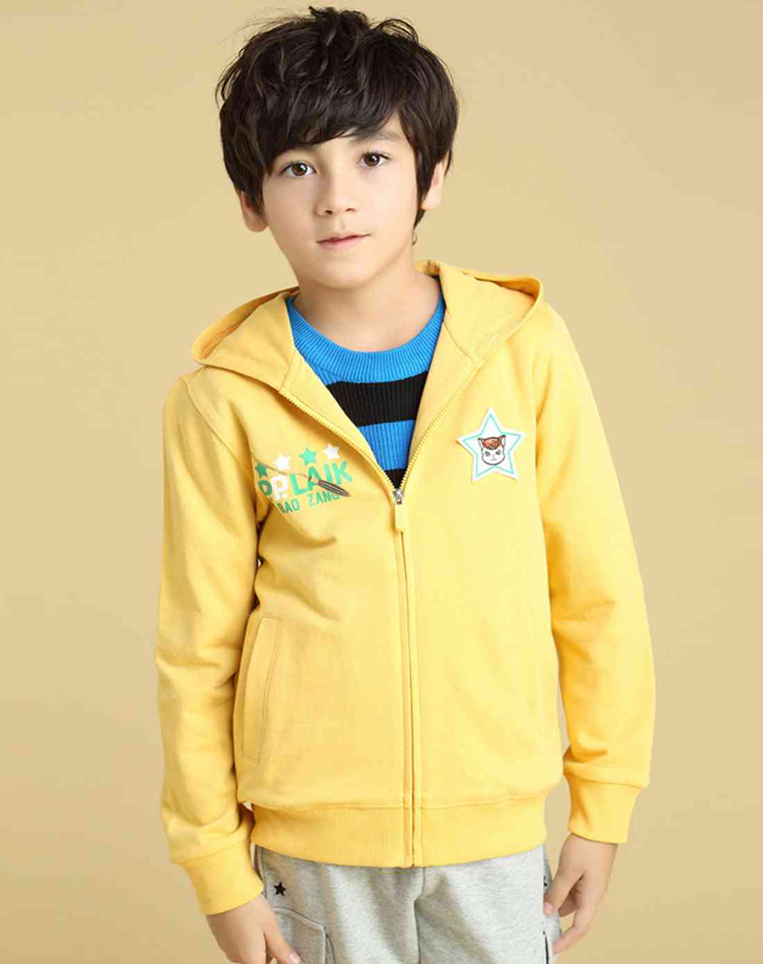 帕帕唻咔papalaik男女童装男童黄色连帽外套133b40102_唯品会