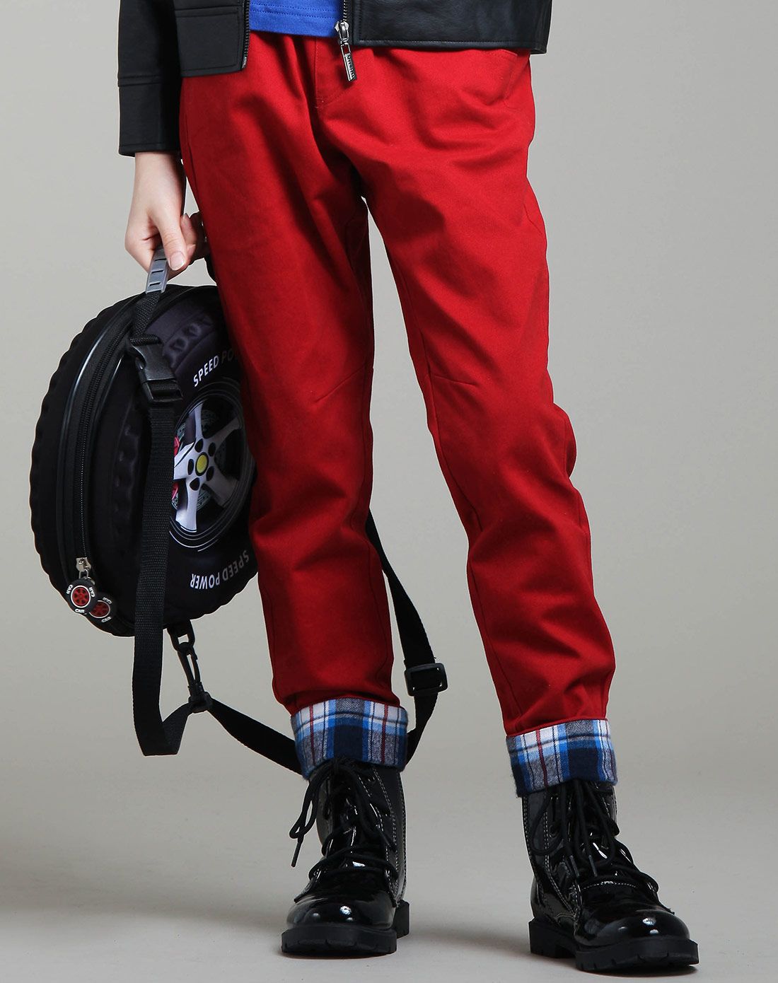 男童暗红色梭织裤