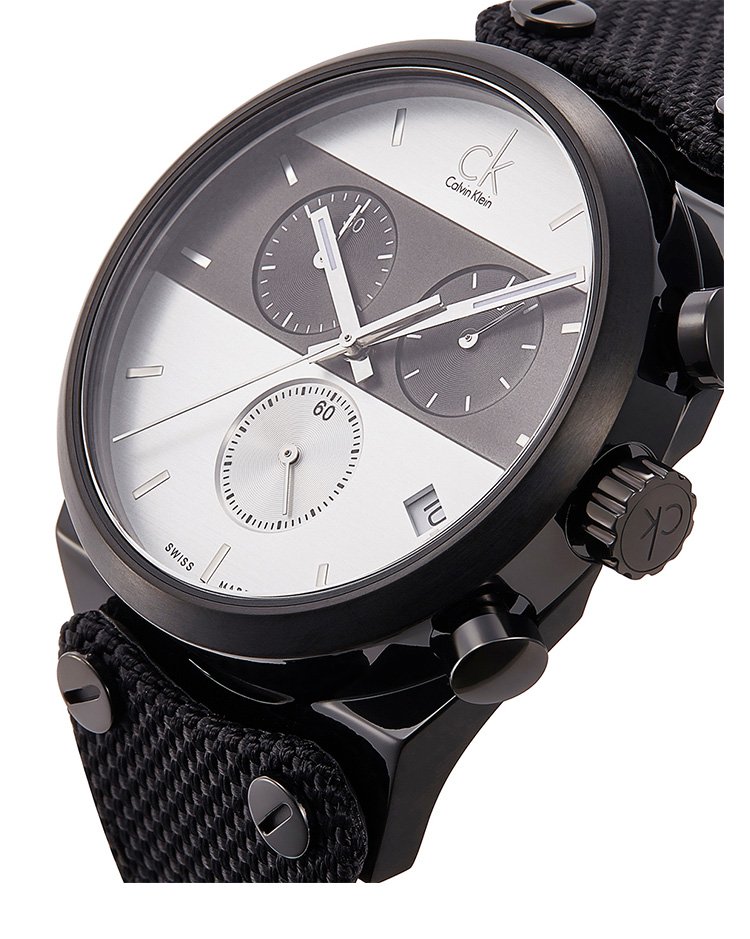 卡尔文克雷恩ck男表 eager系列夜光指针三眼计时帆布表带石英手表k4b