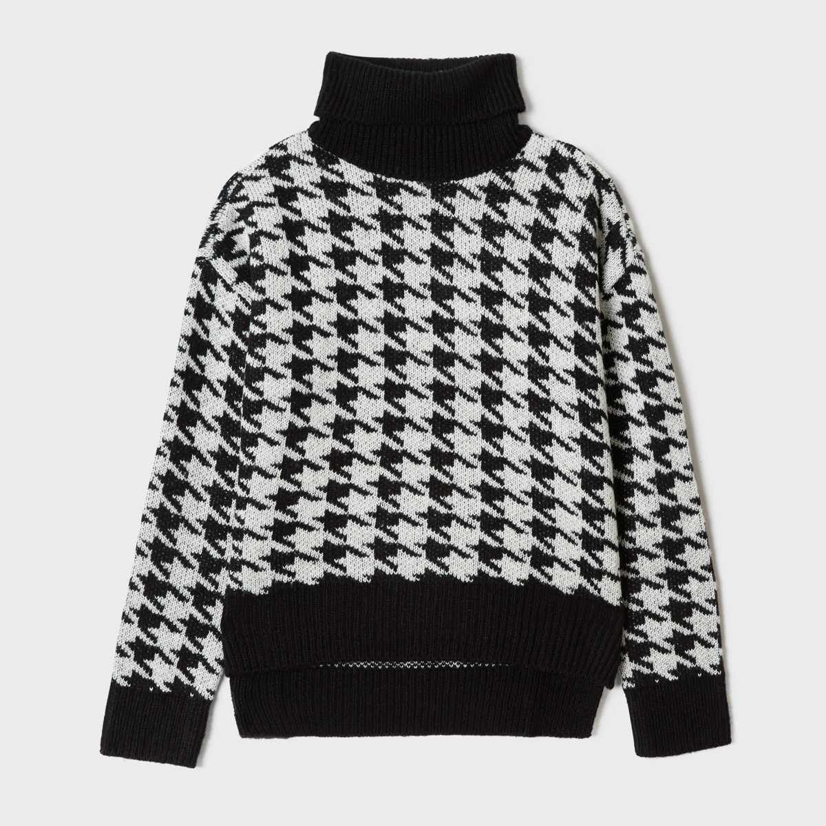 衣恋旗下mixxo 2018韩版冬季新款 格子花纹高领毛衣