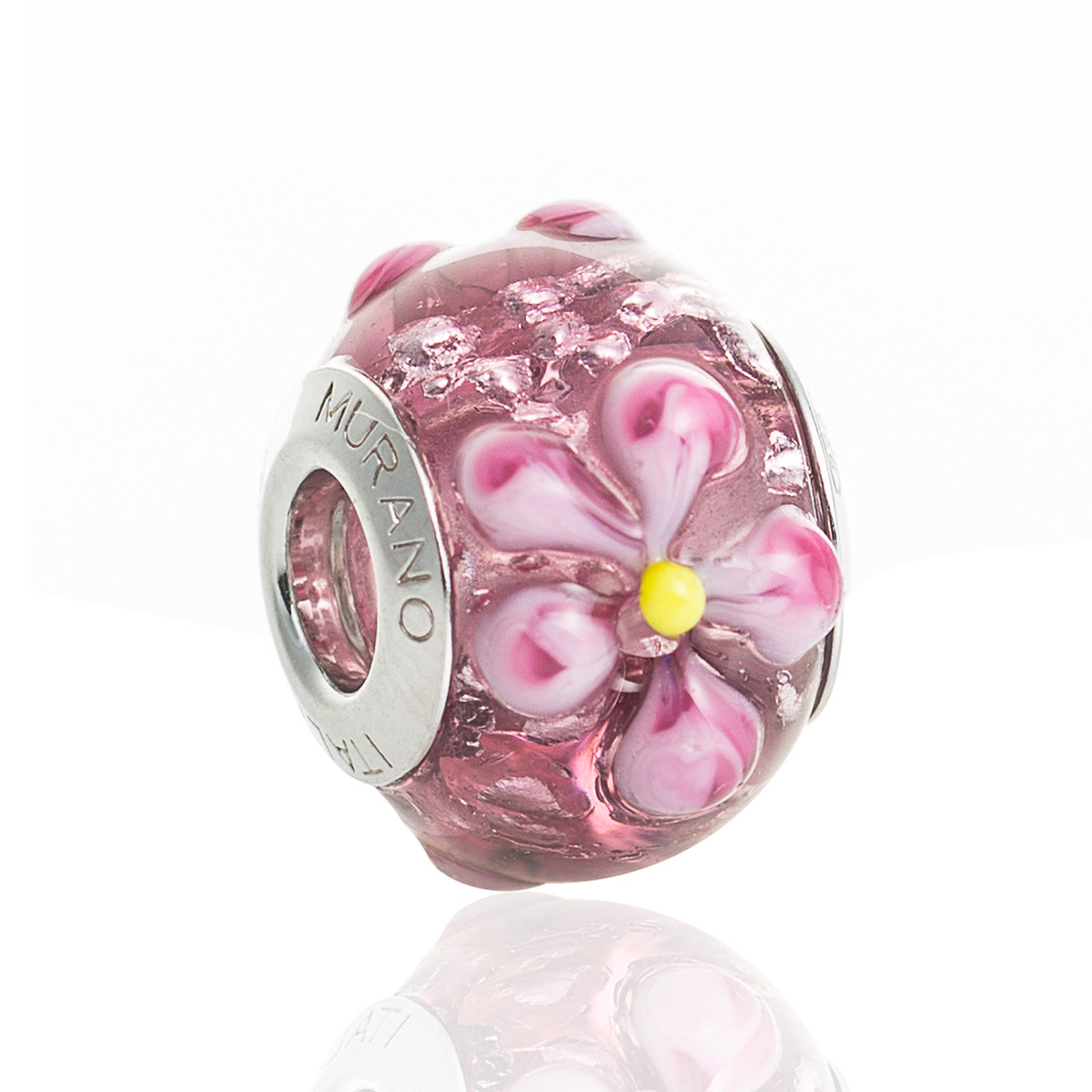 意大利murano穆拉诺女士立体花卉浮雕琉璃玻璃珠925银手链手镯串珠串
