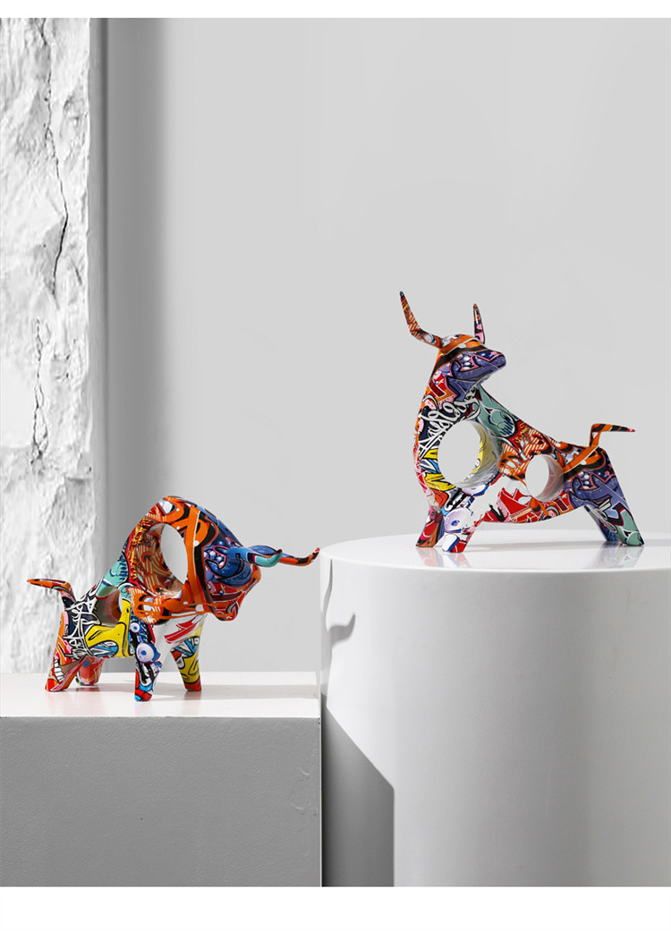 彩色涂鸦牛家居装饰品摆件创意小礼物礼品动物工艺品摆设现代简约