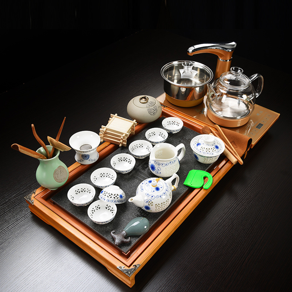整套喝茶茶盘茶台家用全自动茶具套装茶杯功夫茶道玻璃茶壶