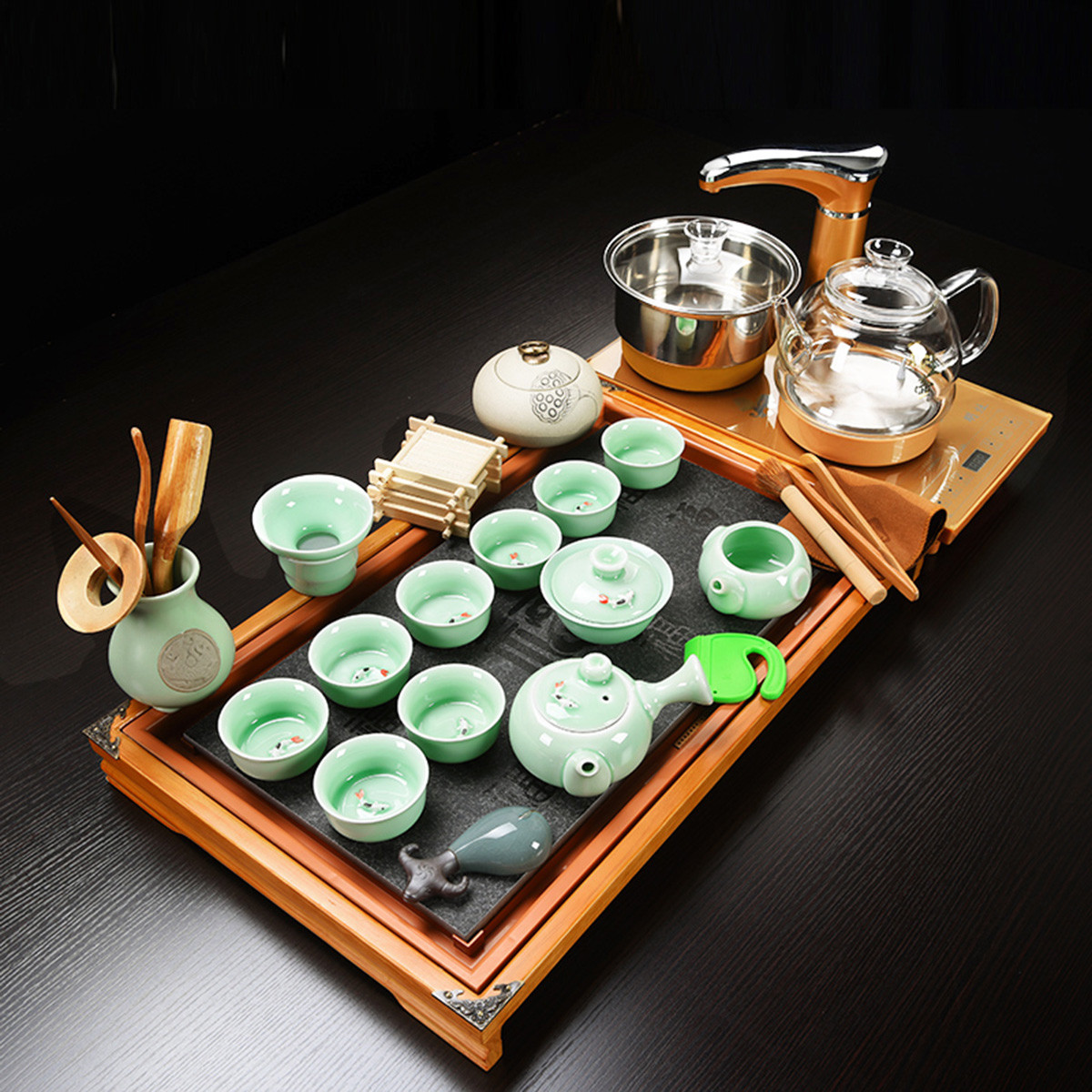整套喝茶茶盘茶台家用全自动茶具套装茶杯功夫茶道玻璃茶壶