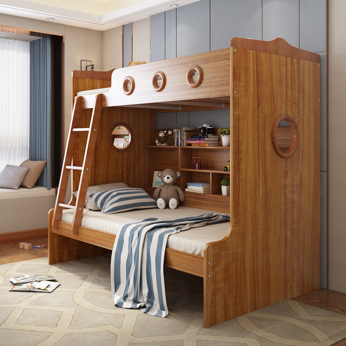 乐和居儿童实木高低床 母子床上下床 儿童床color褐色_唯品会