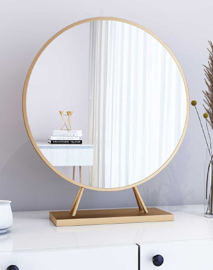 台式桌面穿衣镜化妆镜贴墙壁挂式梳妆台圆形镜子