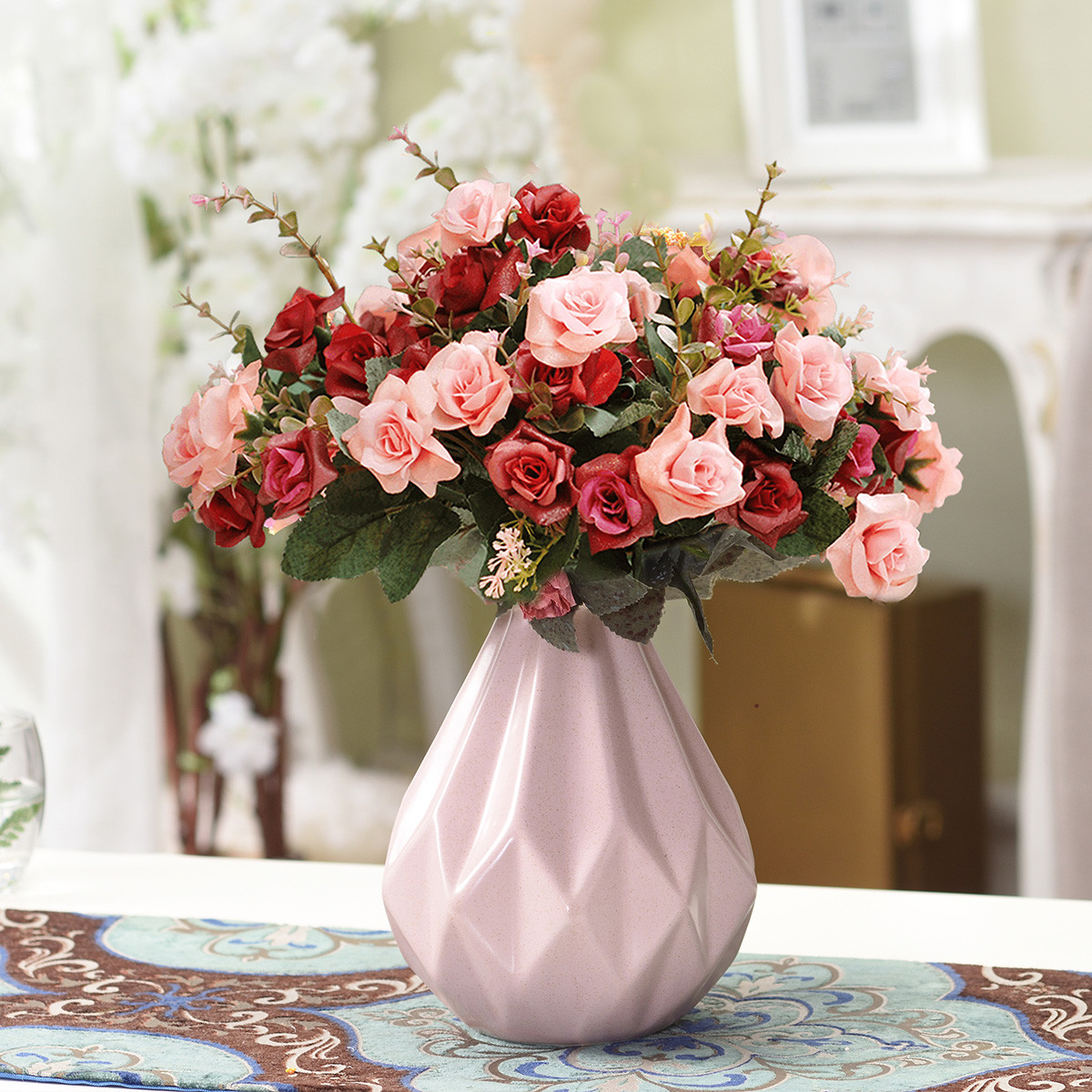 创意新中式几何花器简约家居餐桌书房装饰花瓶套装摆件