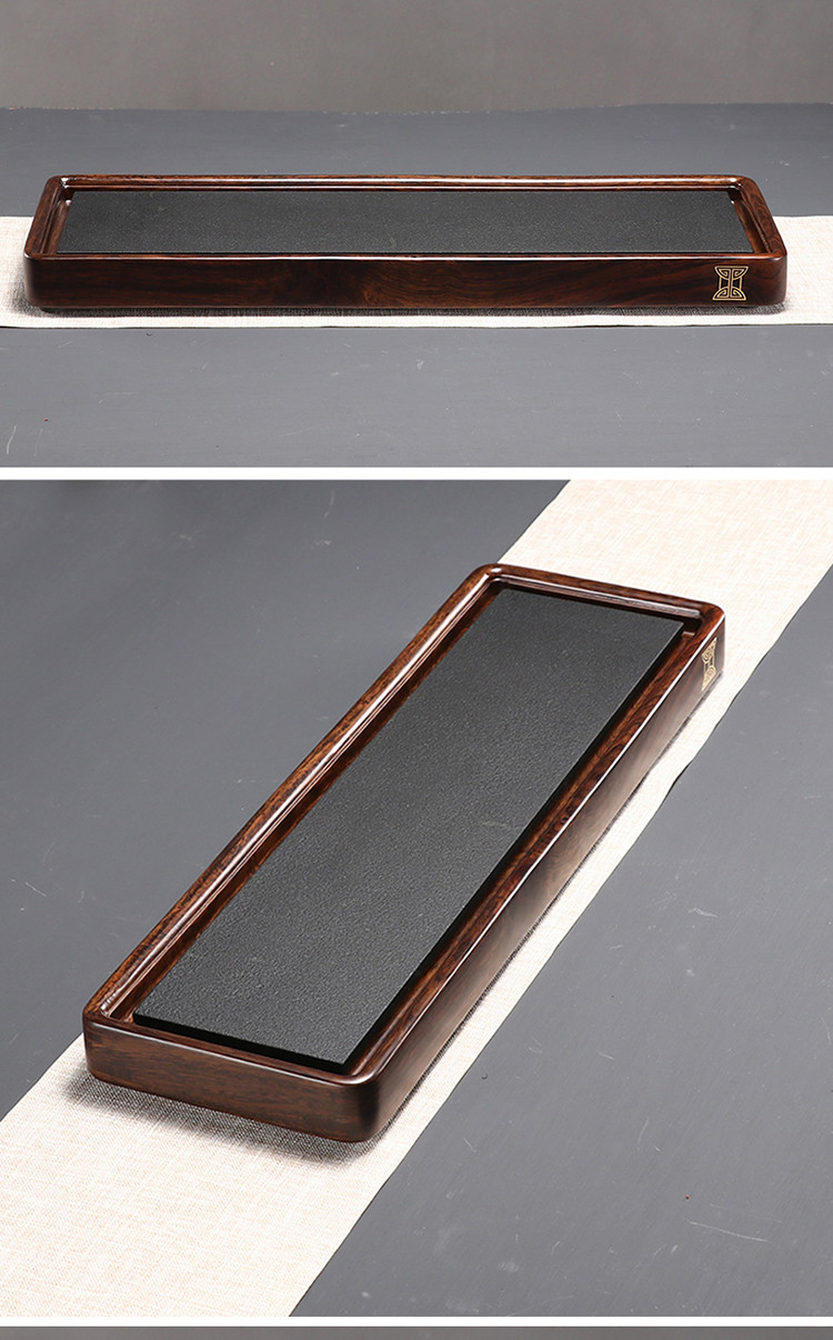 致简花致小号黑檀木茶盘实木乌金石头茶台茶托大号功夫茶具