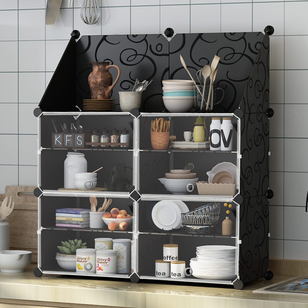 【终身质保免费换新】碗柜简易橱柜多功能组装经济型家用厨房收纳柜子