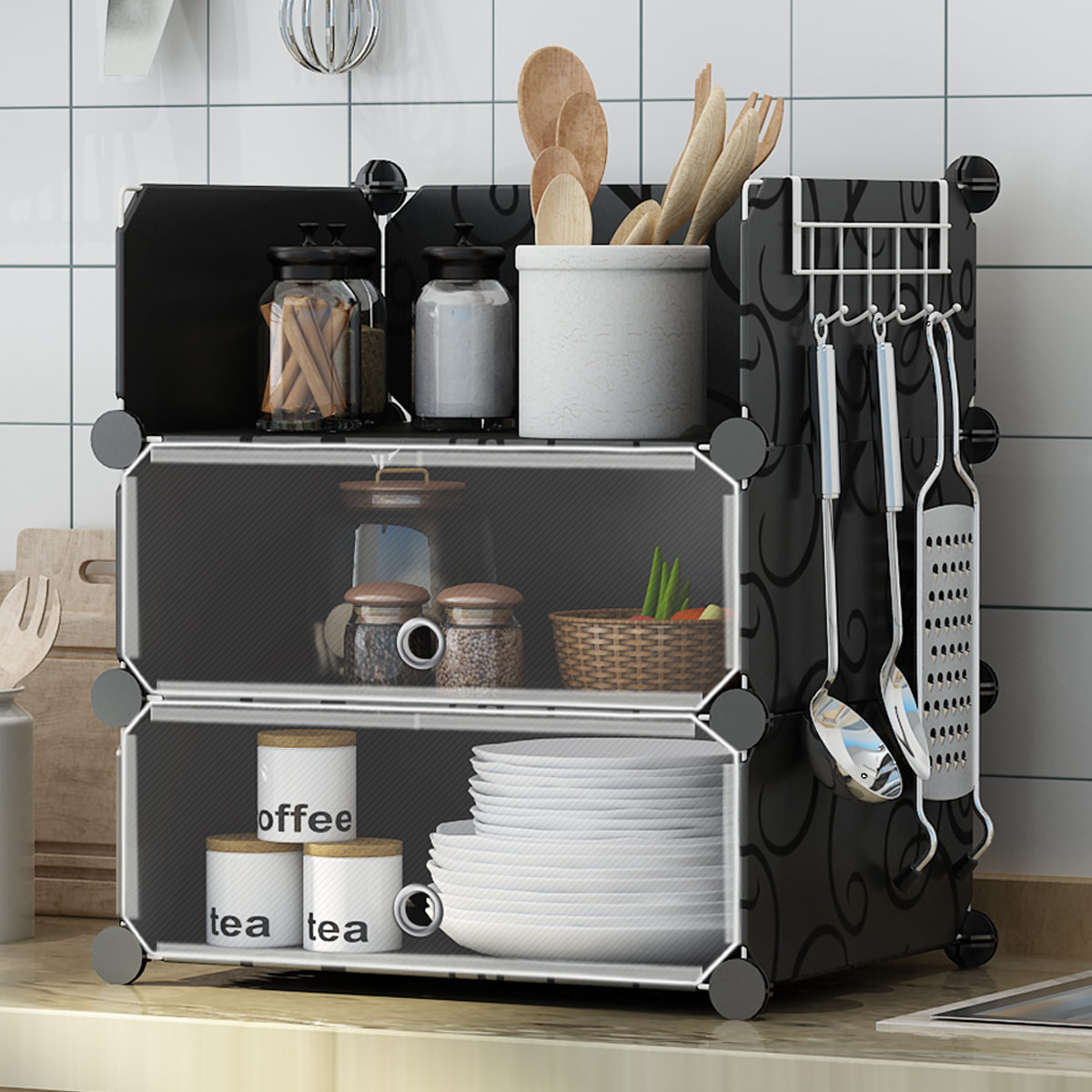 【终身质保免费换新】小型碗柜简易橱柜多功能厨房家用组装置物柜塑料