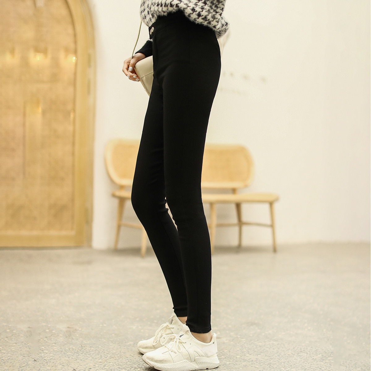 ba2打底裤女外穿2018新款秋冬加绒加厚黑色铅笔裤魔术长裤子保暖显瘦