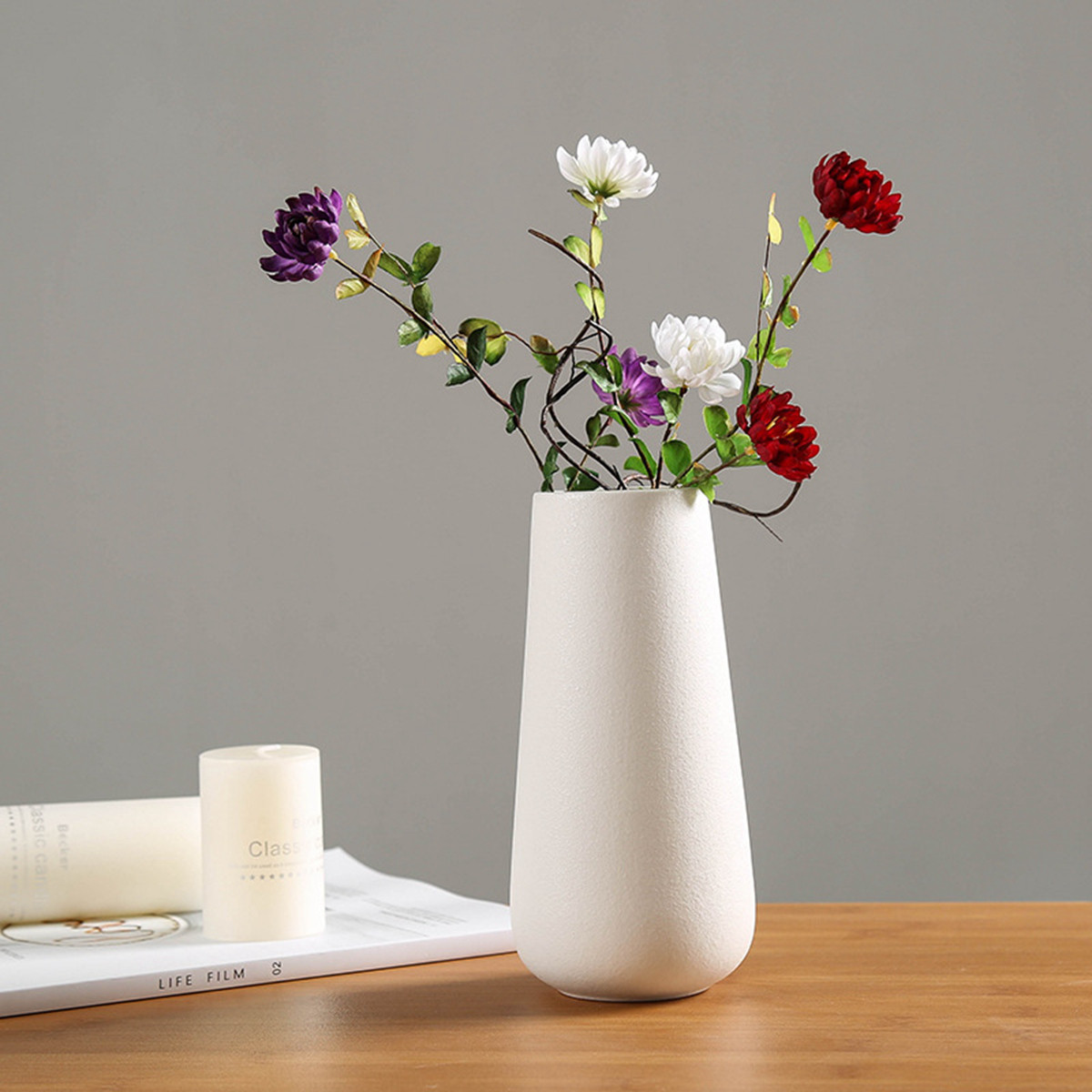 白瓷小清新干花创意陶瓷花瓶简约现代满天星插花花器宜家客厅摆件