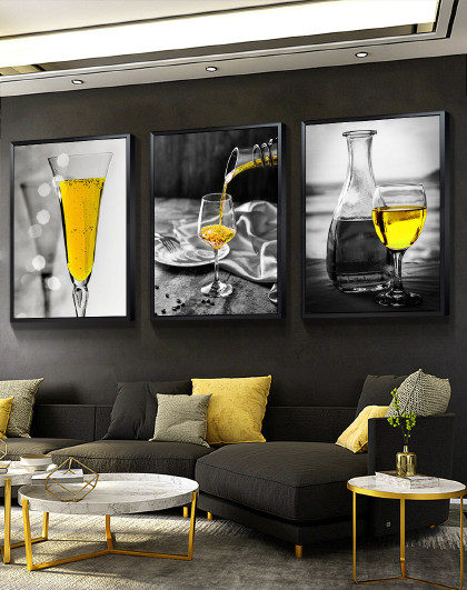 北欧风餐厅装饰画轻奢酒柜墙上现代简约饭厅现代简约酒杯厨房挂画