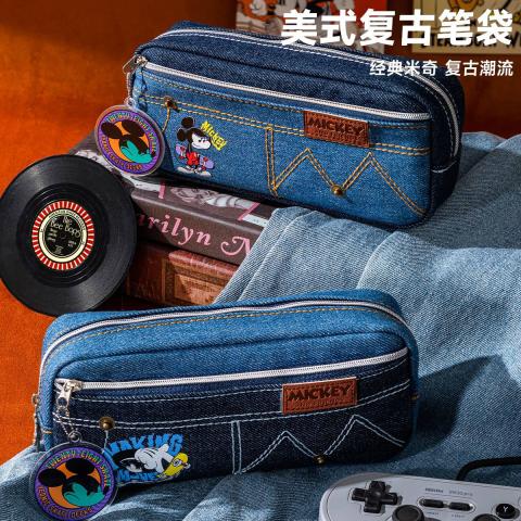 迪士尼 笔袋小学生文具盒男童米奇复古高颜值耐脏大容量铅笔袋简约文具袋 图片 9