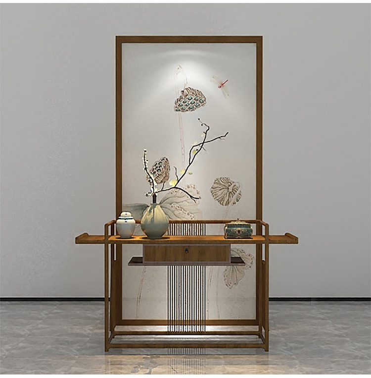 中式禅意屏风隔断实木座屏玄关客厅莲蓬半透纱质酒店餐厅遮挡定制