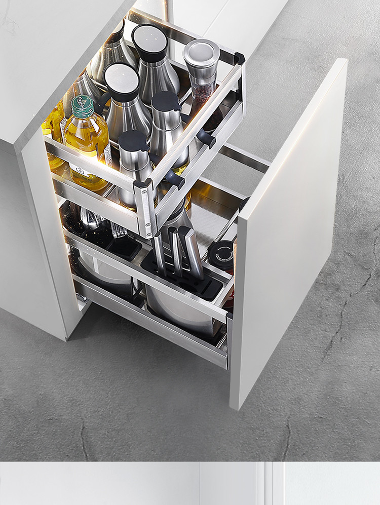 悍高橱柜拉篮抽屉式双层304不锈钢厨房收纳碗篮调味篮内置碗架