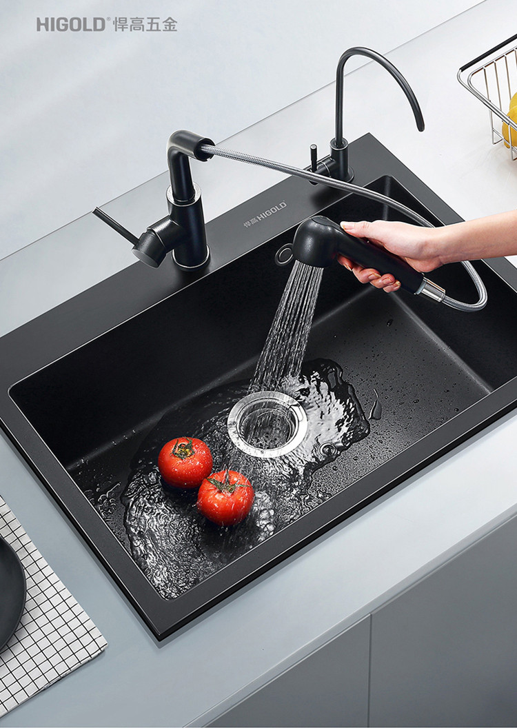 悍高厨房新款石英石水槽食品级多彩单槽洗菜盆洗碗池含水龙头套餐