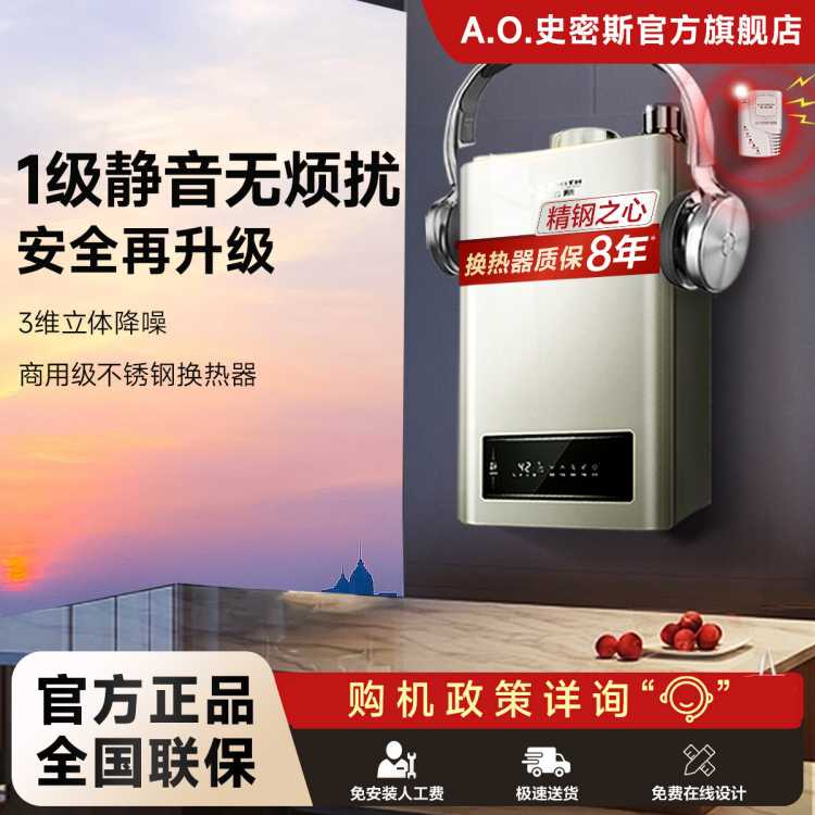 A.O.SMITH 史密斯13升16升燃气热水器家用洗澡天然气TEW 专利1级静音