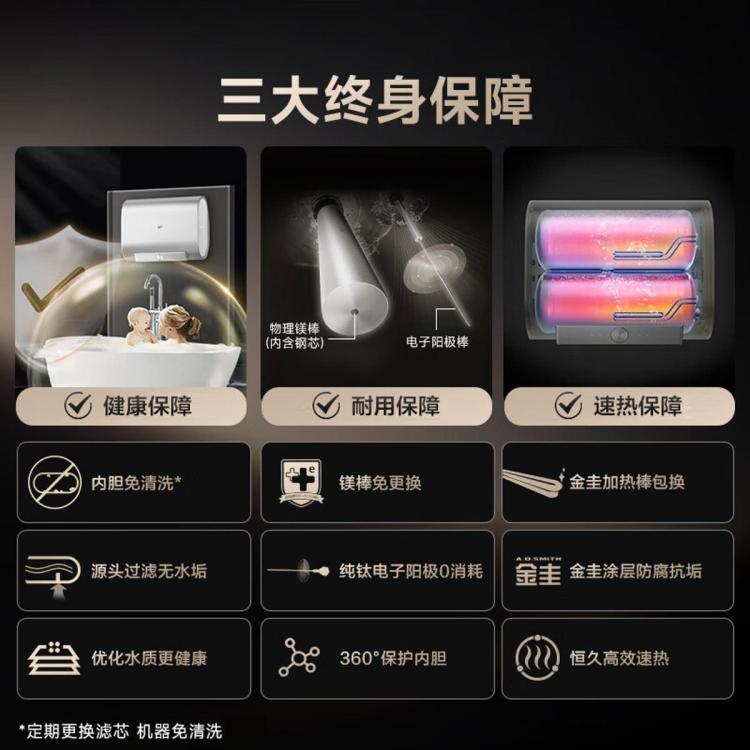 佳尼特 史密斯佳尼特电热水器JC3金圭内胆双棒分离速热免换镁棒免清洗