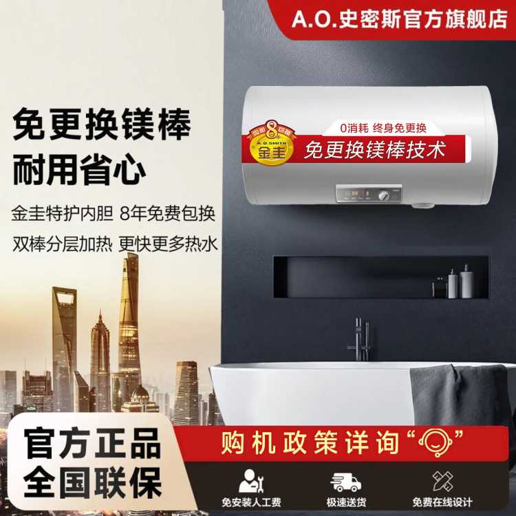A.O.SMITH 史密斯免换镁棒100升电热水器家用洗澡E100MDG 大容量