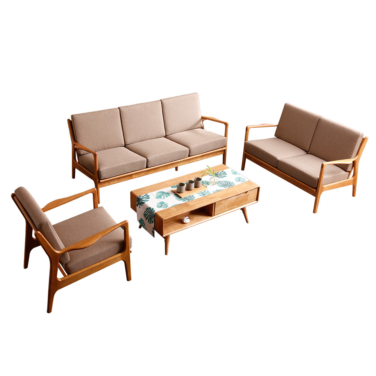 奥斯陆系列 马来西亚原装进口(三人位原木色沙发预售,详情咨询客服)