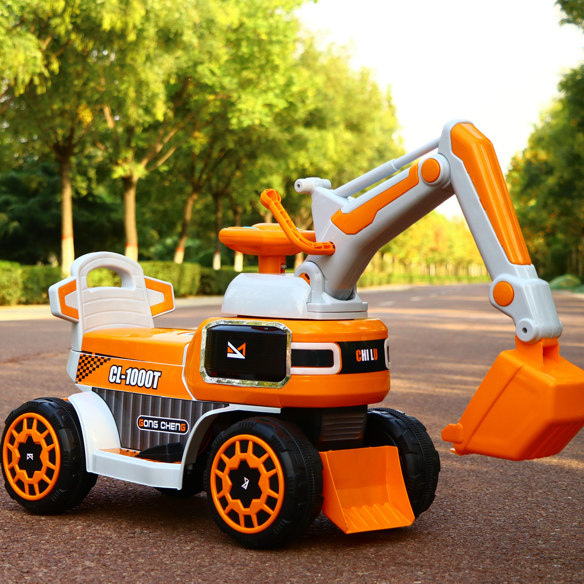 儿童电动挖掘机可坐可骑大号电动推土机多功能宝宝滑行车音乐灯光防滑