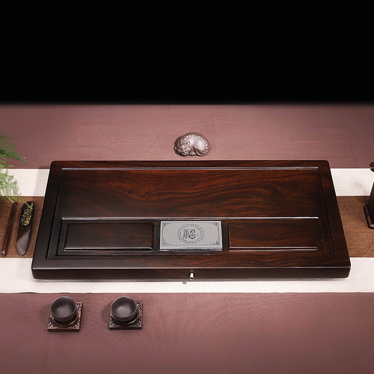 唐仙黑檀实木茶盘整块家用客厅功夫茶具茶几简约茶台单层排水茶托